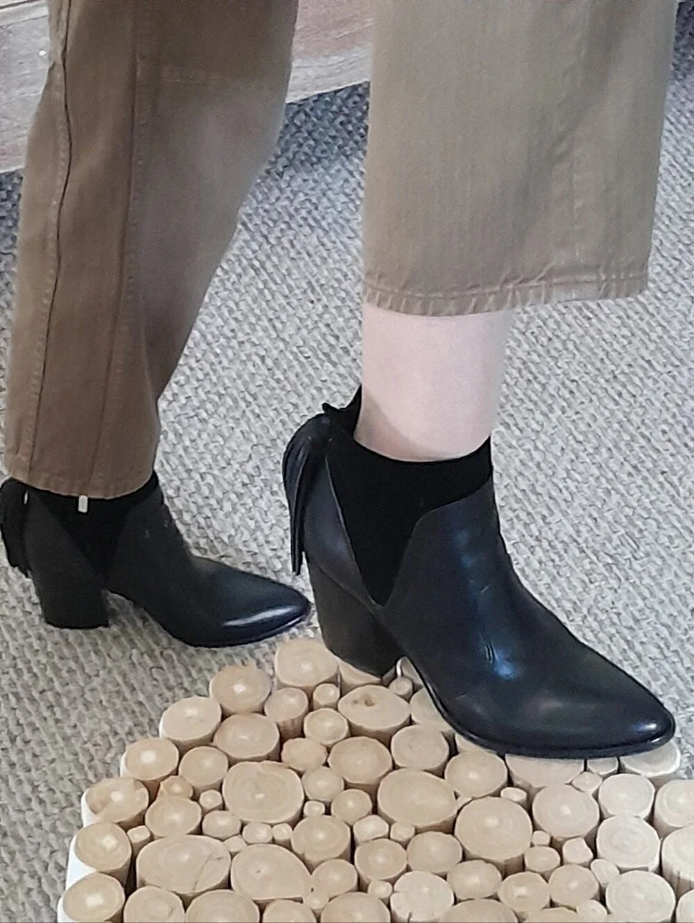 Marc Fisher Black Leather Block Heel Boots Size 6